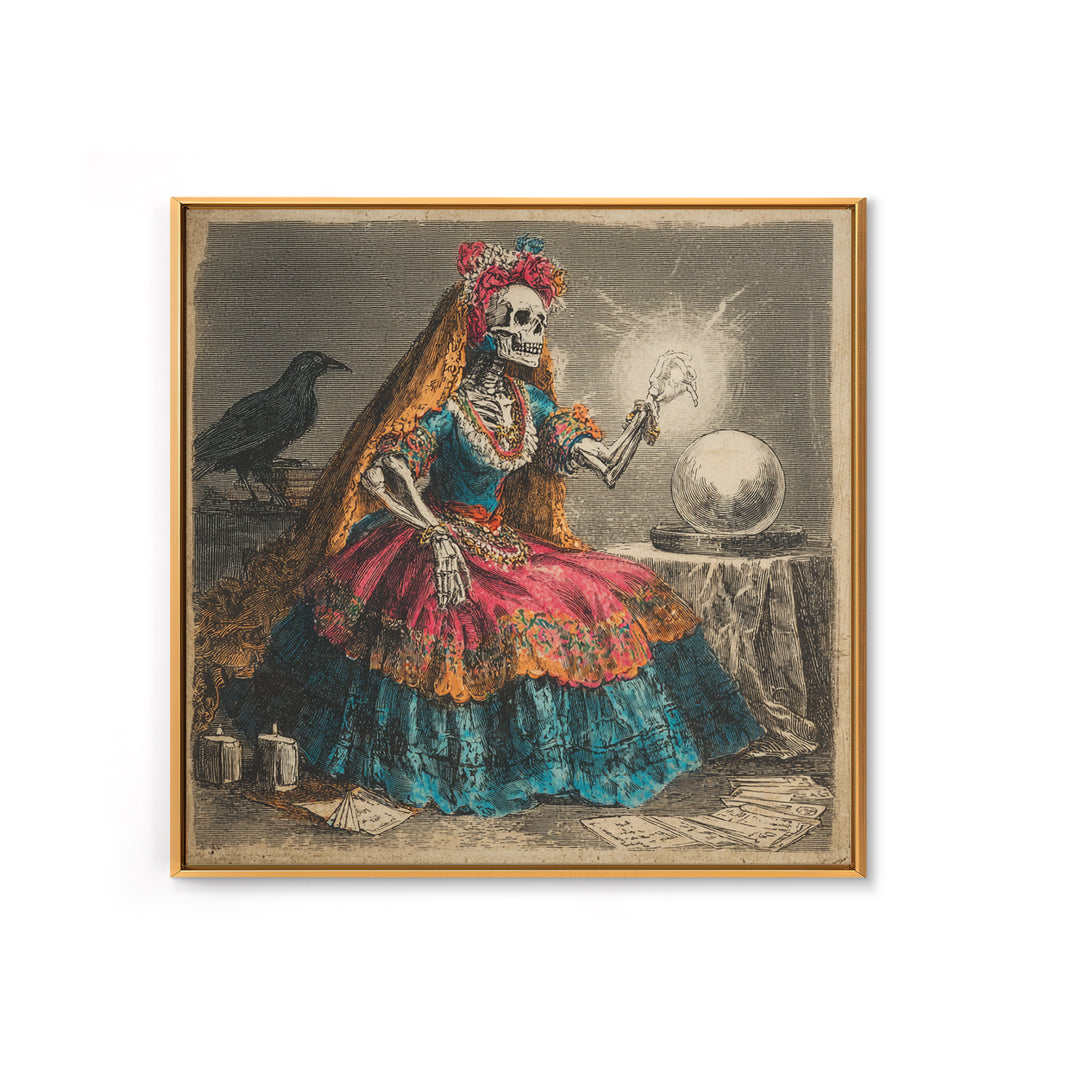 The Midnight Fortune Teller, Macabre Folk Print Art, Square Wall Art, Gothic Horror Wall Art, Framed Canvas Print
