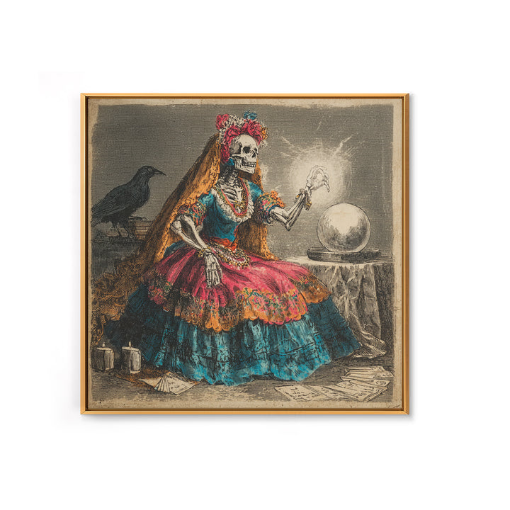 The Midnight Fortune Teller, Macabre Folk Print Art, Square Wall Art, Gothic Horror Wall Art, Framed Canvas Print