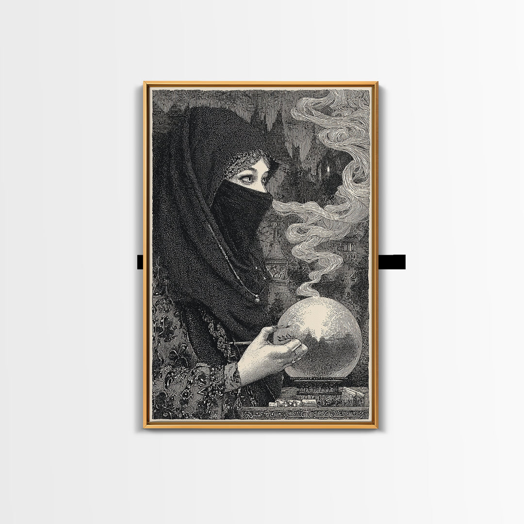 The Midnight Fortune Teller, Victorian Macabre Art, Vertical Wall Art, Macabre Wall Art, Framed Canvas Print, Halloween Wall Art