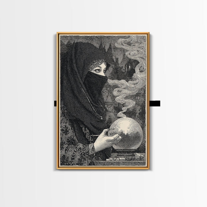 The Midnight Fortune Teller, Victorian Macabre Art, Vertical Wall Art, Macabre Wall Art, Framed Canvas Print, Halloween Wall Art