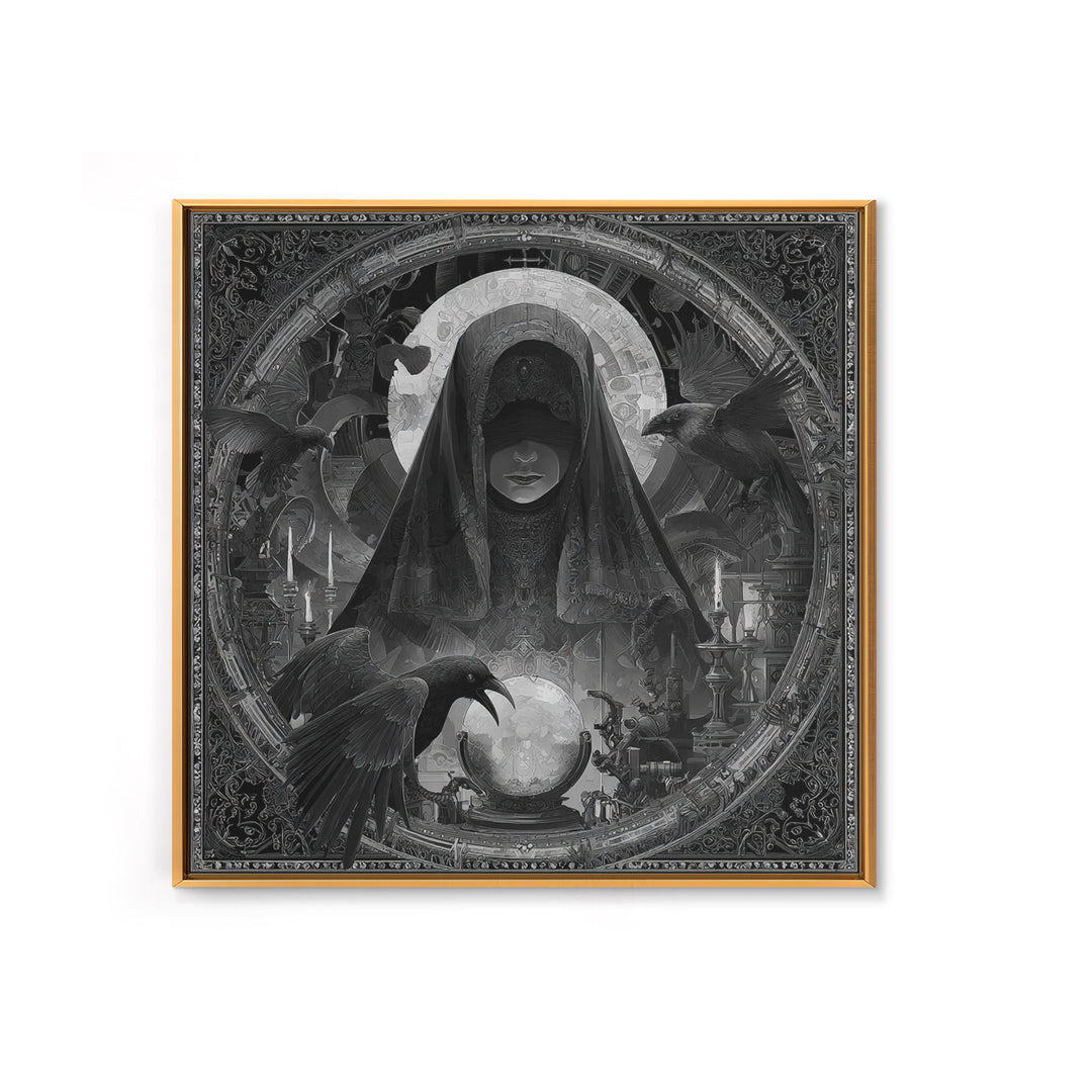 The Midnight Fortune Teller, Biomechanical Horror Art, Square Wall Art, Dark Halloween Decor, Canvas Print, Halloween Wall Art
