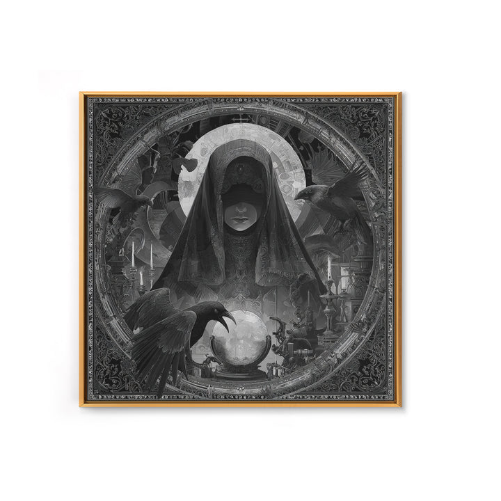 The Midnight Fortune Teller, Biomechanical Horror Art, Square Wall Art, Dark Halloween Decor, Canvas Print, Halloween Wall Art