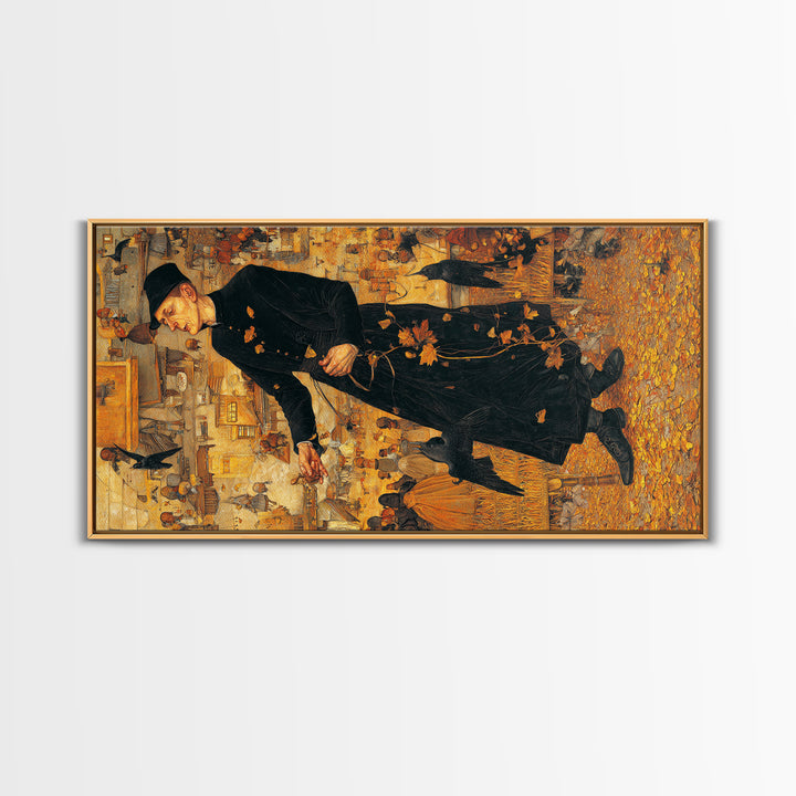 The Sinister Undertaker, Northern Renaissance Horror, Wide Panoramic Art, Macabre Wall Art, Canvas Print, Halloween Wall Art