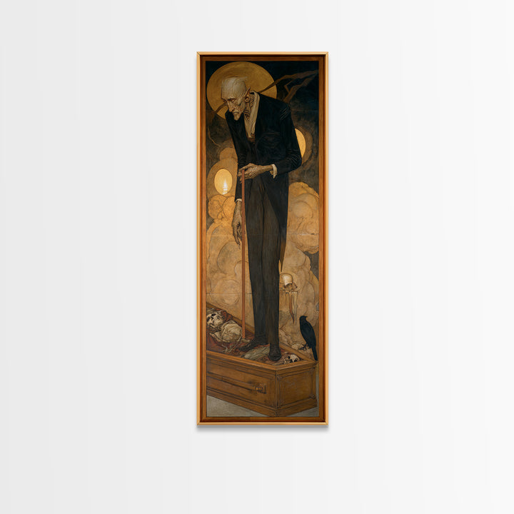 The Sinister Undertaker, Dark Renaissance Art, Tall Narrow Wall Art, Dark Fantasy Wall Art, Framed Canvas Print, Halloween Decor
