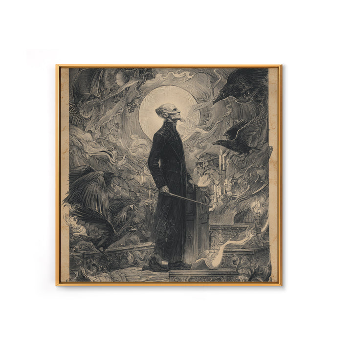 The Sinister Undertaker, Renaissance Engraving Art, Square Wall Art, Macabre Wall Art, Canvas Print, Halloween Wall Art, Spooky Wall Decor
