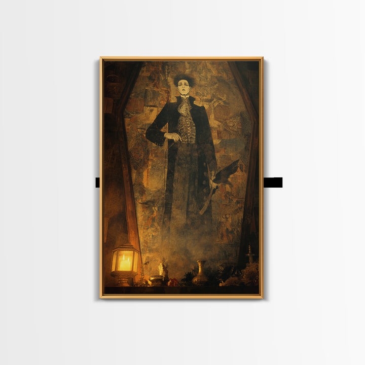 The Sinister Undertaker, Ornate Symbolist Art, Vertical Wall Art, Dark Fantasy Wall Art, Framed Canvas Print, Halloween Wall Art