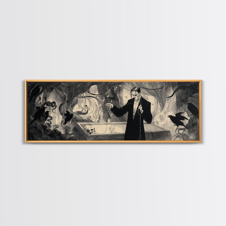 The Sinister Undertaker, Dark Symbolist Art, Extra Wide Wall Art, Dark Halloween Decor, Canvas Print, Halloween Wall Art