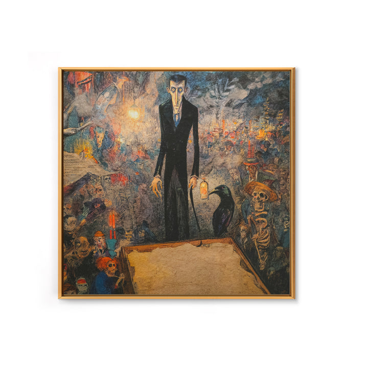 The Sinister Undertaker, Grotesque Carnival Art, Square Wall Art, Macabre Wall Art, Framed Canvas Print, Halloween Wall Art