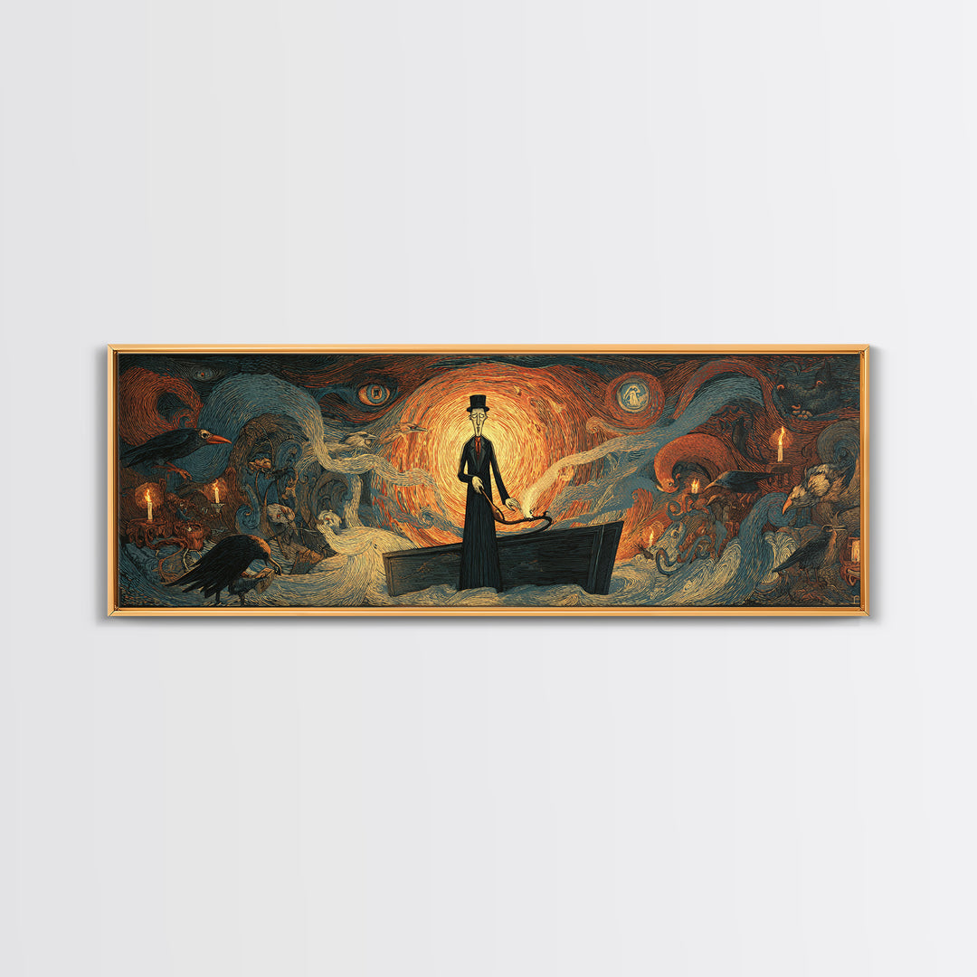 The Sinister Undertaker, Expressionist Gothic Art, Extra Wide Wall Art, Dark Fantasy Wall Art, Framed Canvas Print, Halloween Wall Art