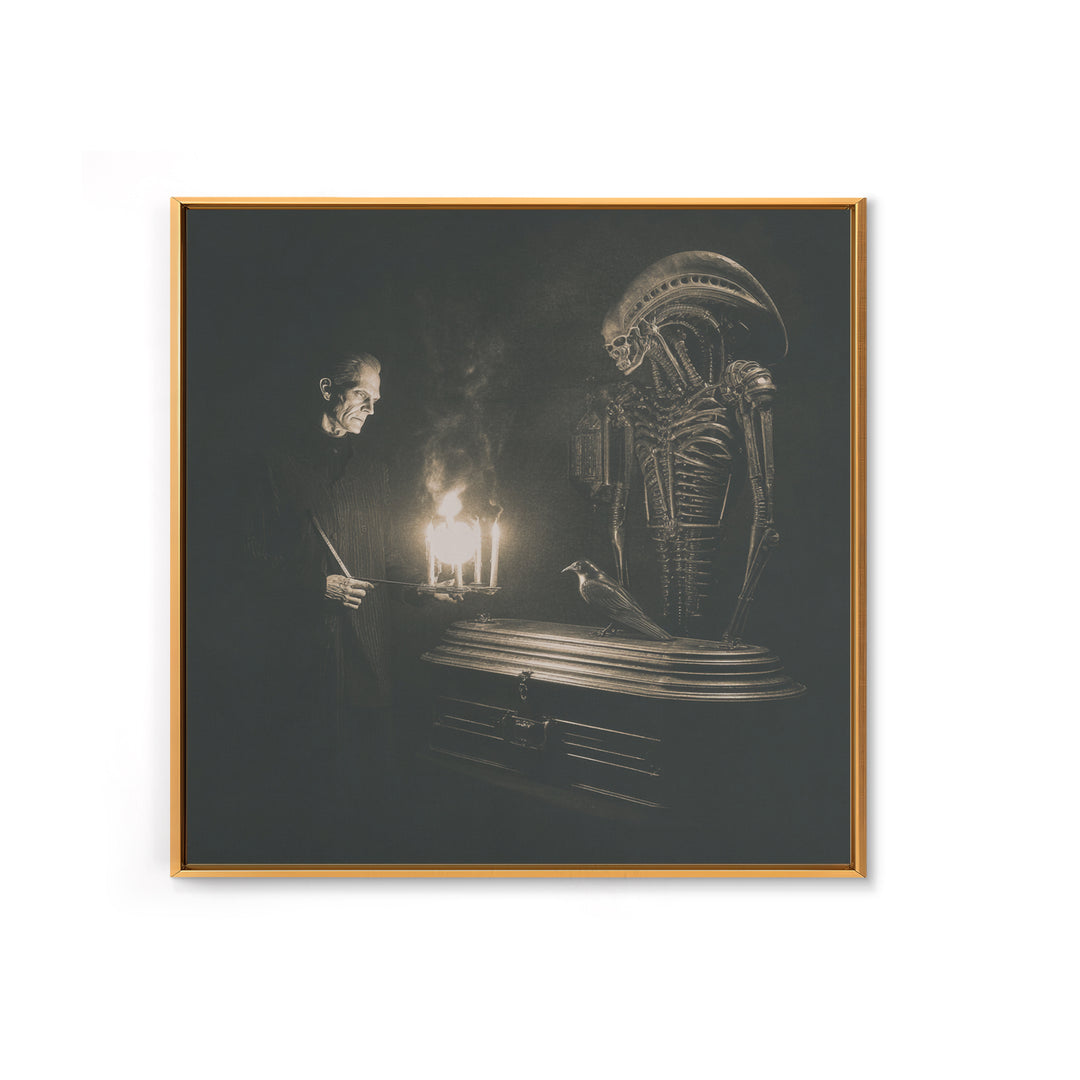 The Sinister Undertaker, Biomechanical Horror Art, Square Wall Art, Dark Fantasy Wall Art, Framed Canvas Print, Halloween Wall Art