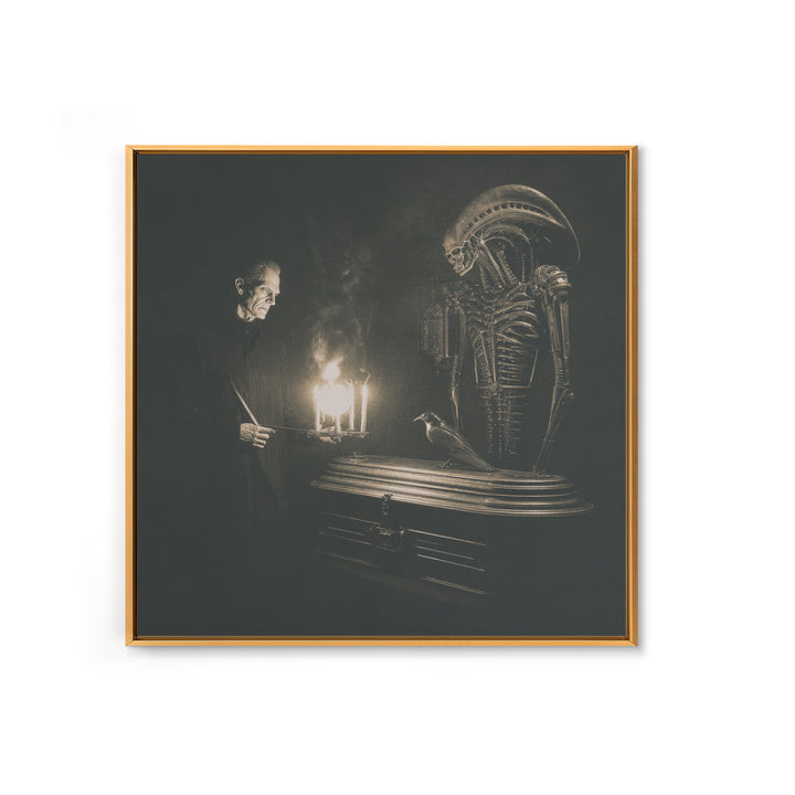 The Sinister Undertaker, Biomechanical Horror Art, Square Wall Art, Dark Fantasy Wall Art, Framed Canvas Print, Halloween Wall Art