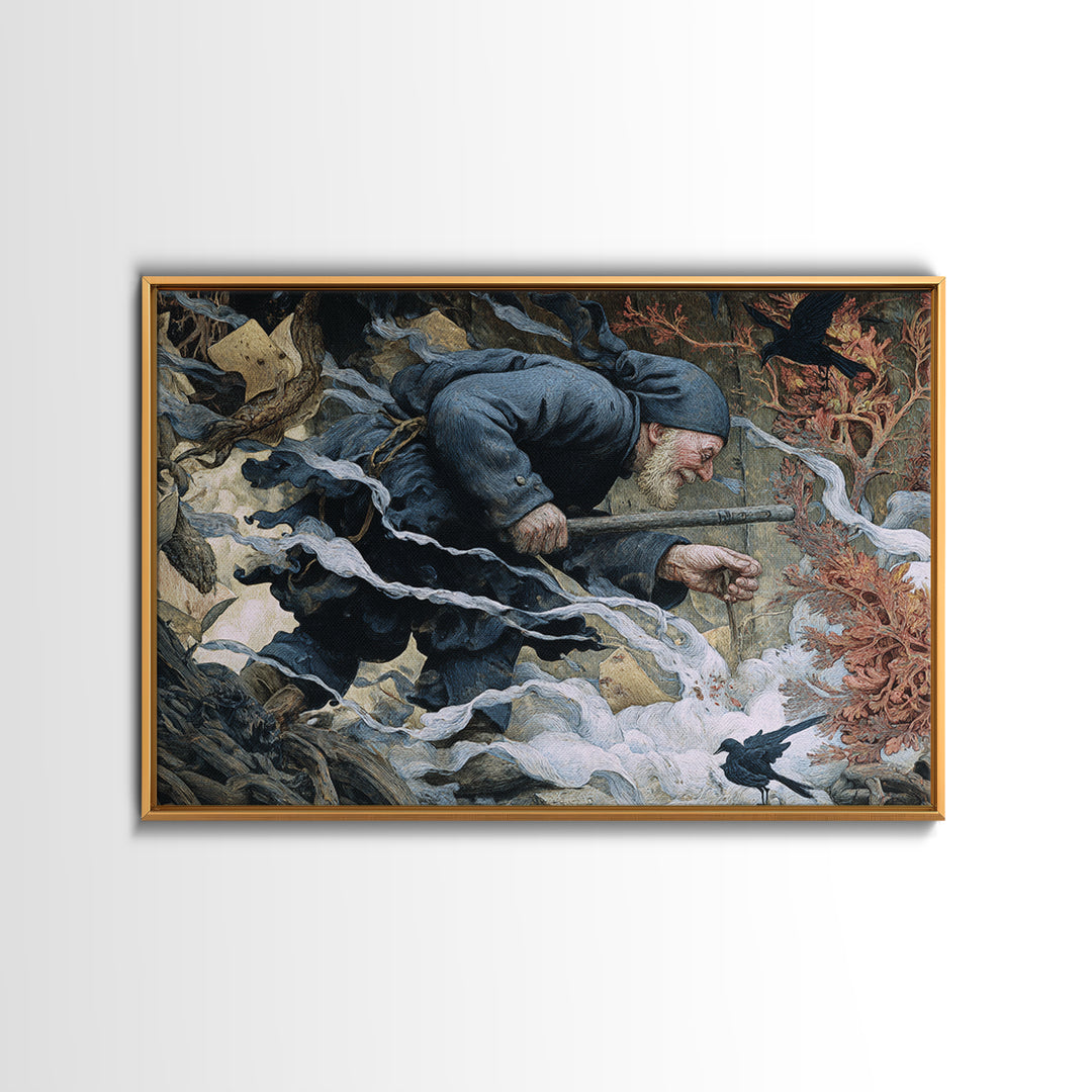 The Lantern Gravedigger, Medieval Grotesque Art, Landscape Wall Art, Gothic Horror Wall Art, Framed Canvas Print, Halloween Wall Art