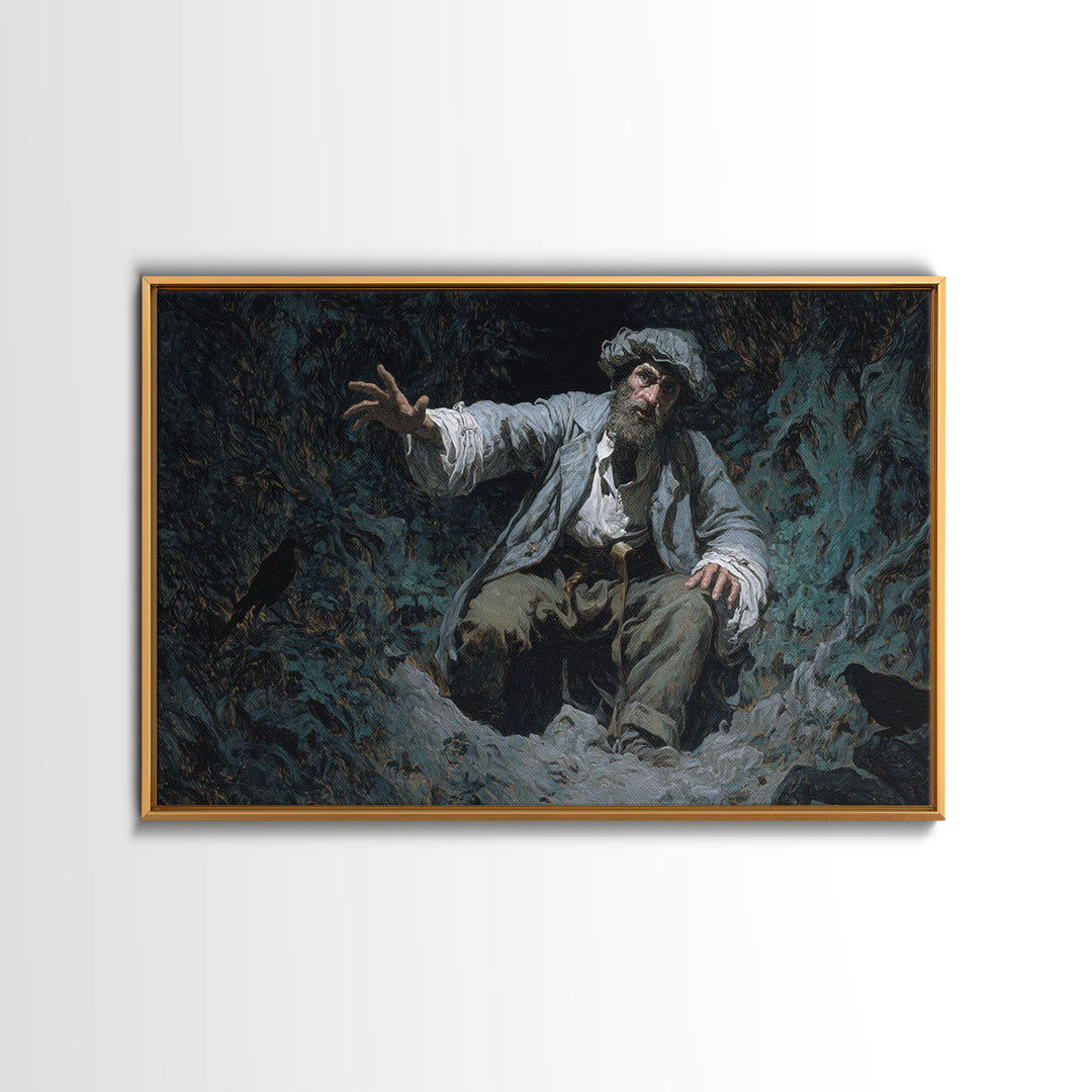 The Lantern Gravedigger, Baroque Witchcraft Art, Landscape Wall Art, Dark Halloween Decor, Canvas Print, Halloween Wall Art