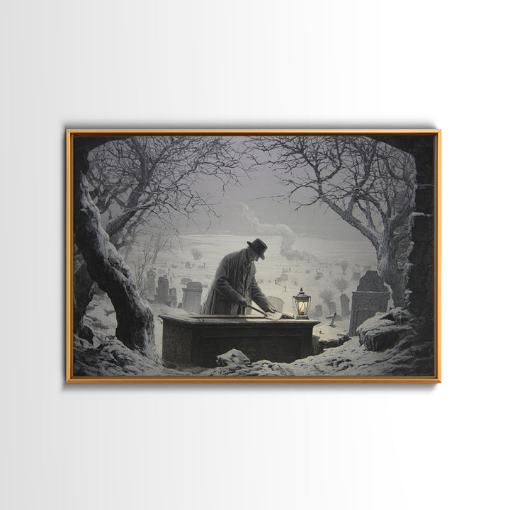 The Lantern Gravedigger, Romantic Gothic Landscape, Landscape Wall Art, Macabre Wall Art, Canvas Print, Halloween Wall Art
