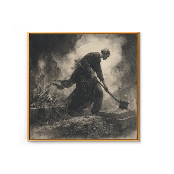 The Lantern Gravedigger, Symbolist Dream Art, Square Wall Art, Macabre Wall Art, Canvas Print, Halloween Wall Art, Seasonal Home Decor