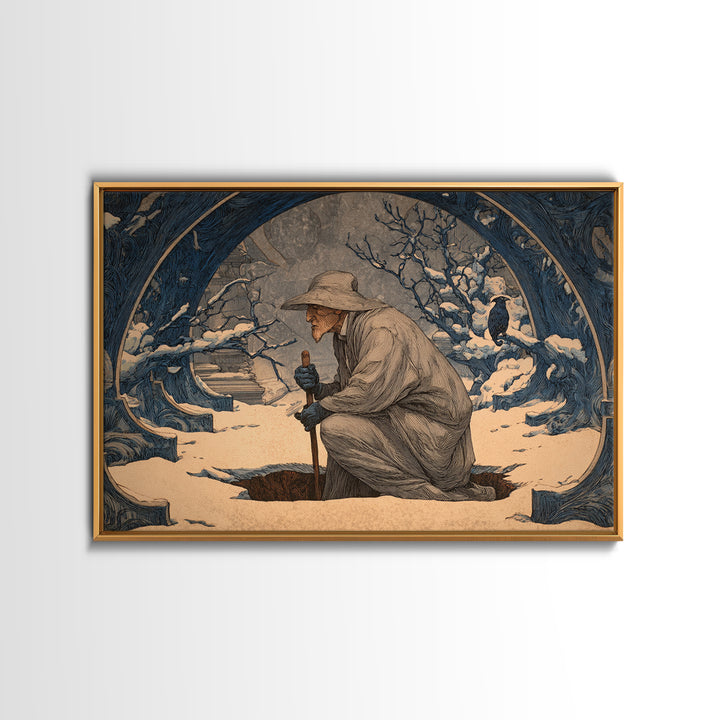 The Lantern Gravedigger, Symbolist Death Art, Landscape Wall Art, Dark Fantasy Wall Art, Canvas Print, Halloween Wall Art
