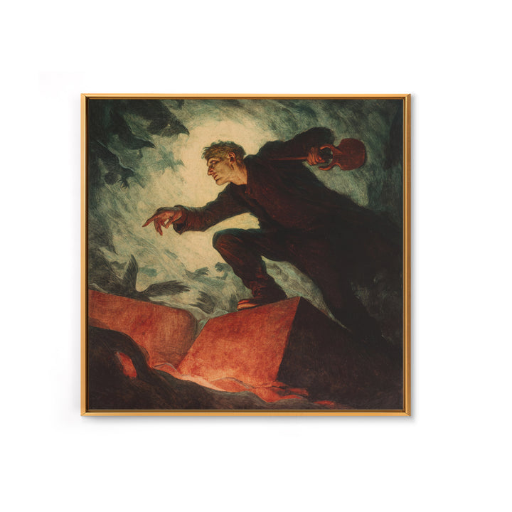 The Lantern Gravedigger, Dark Symbolist Art, Square Wall Art, Dark Halloween Decor, Canvas Print, Halloween Wall Art