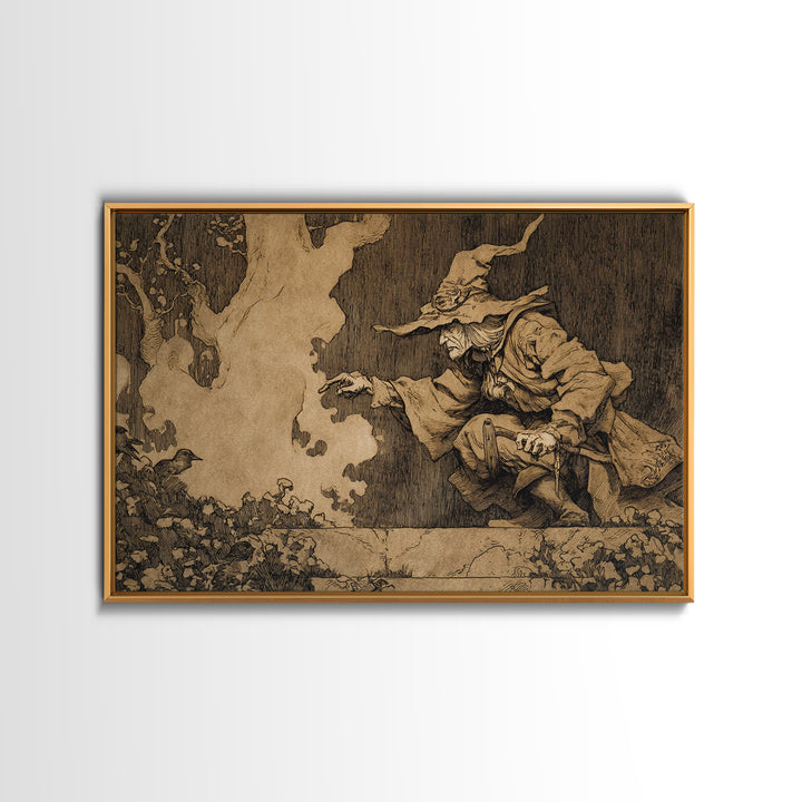 The Lantern Gravedigger, Gothic Storybook Art, Landscape Wall Art, Gothic Horror Wall Art, Canvas Print, Halloween Wall Art