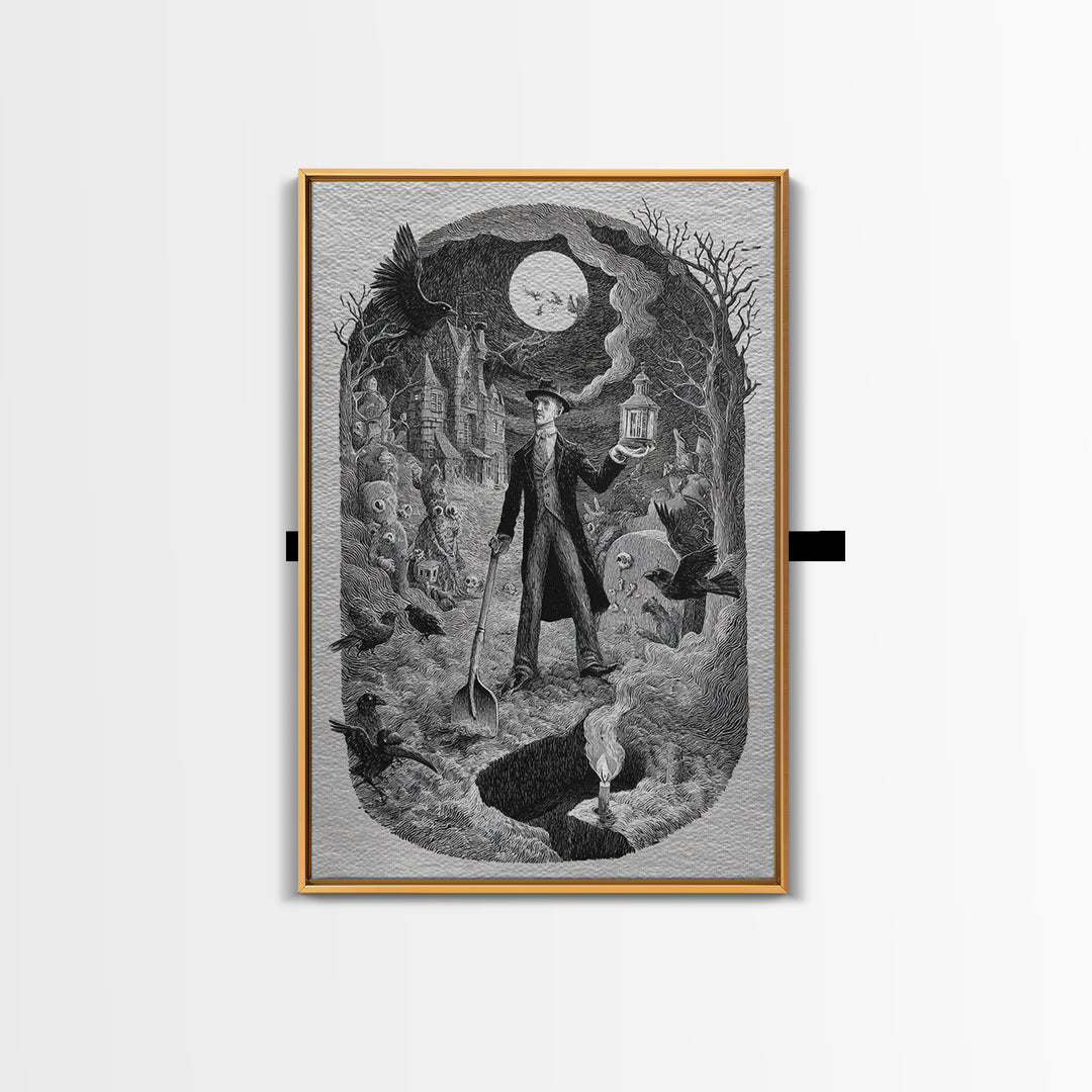 The Lantern Gravedigger, Victorian Macabre Art, Vertical Wall Art, Dark Fantasy Wall Art, Canvas Print, Halloween Wall Art