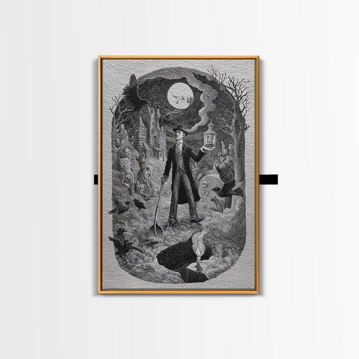 The Lantern Gravedigger, Victorian Macabre Art, Vertical Wall Art, Dark Fantasy Wall Art, Canvas Print, Halloween Wall Art