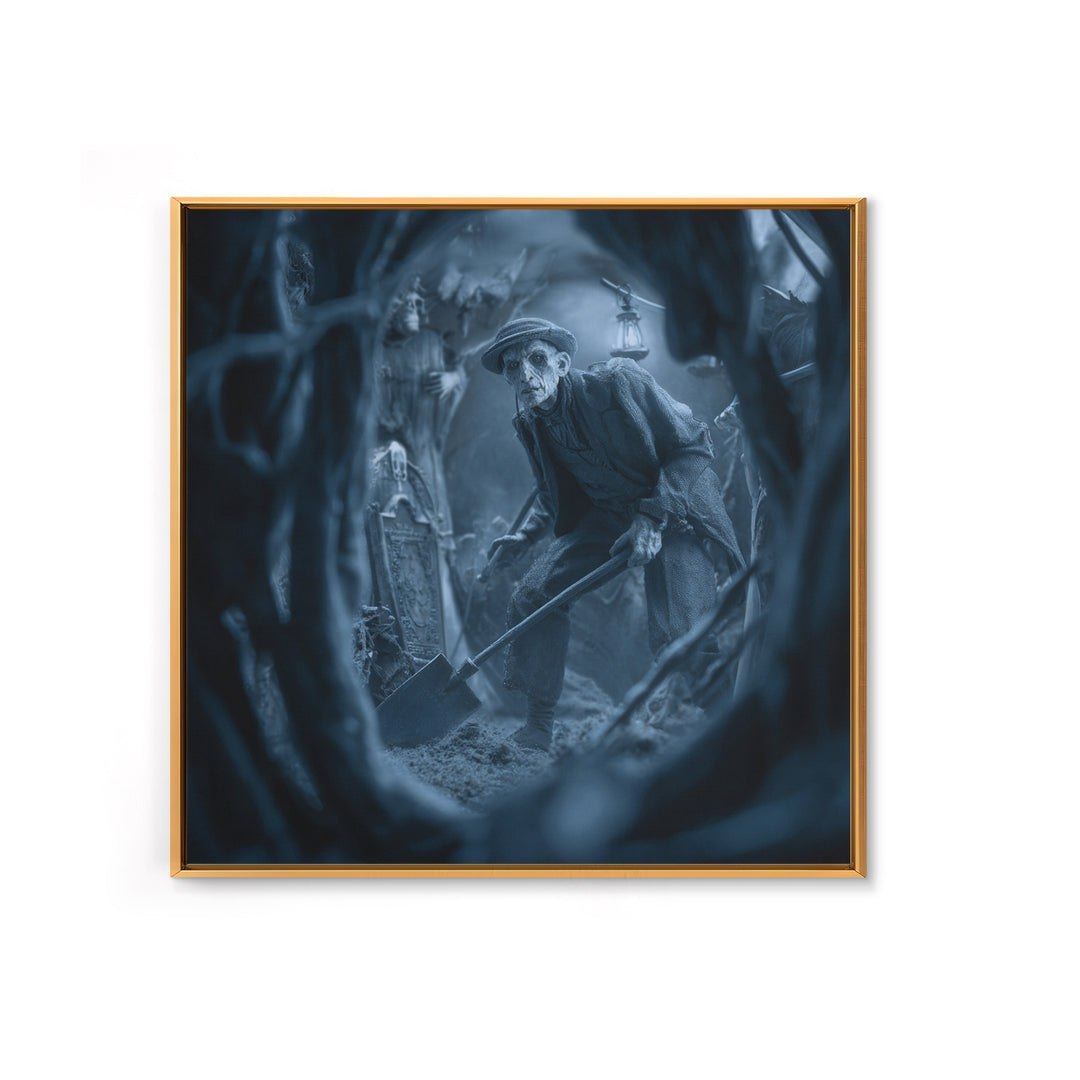 The Lantern Gravedigger, Biomechanical Horror Art, Square Wall Art, Macabre Wall Art, Canvas Print, Halloween Wall Art, Gothic Home Decor
