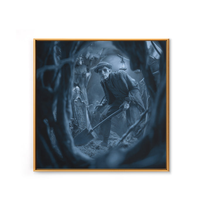 The Lantern Gravedigger, Biomechanical Horror Art, Square Wall Art, Macabre Wall Art, Canvas Print, Halloween Wall Art, Gothic Home Decor