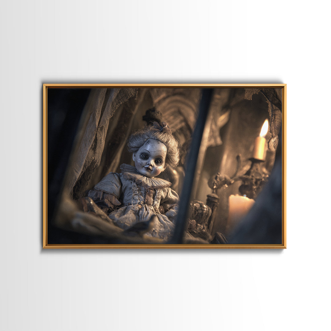 The Haunted Porcelain Doll, Renaissance Engraving Art, Landscape Wall Art, Gothic Horror Wall Art, Canvas Print, Halloween Wall Art