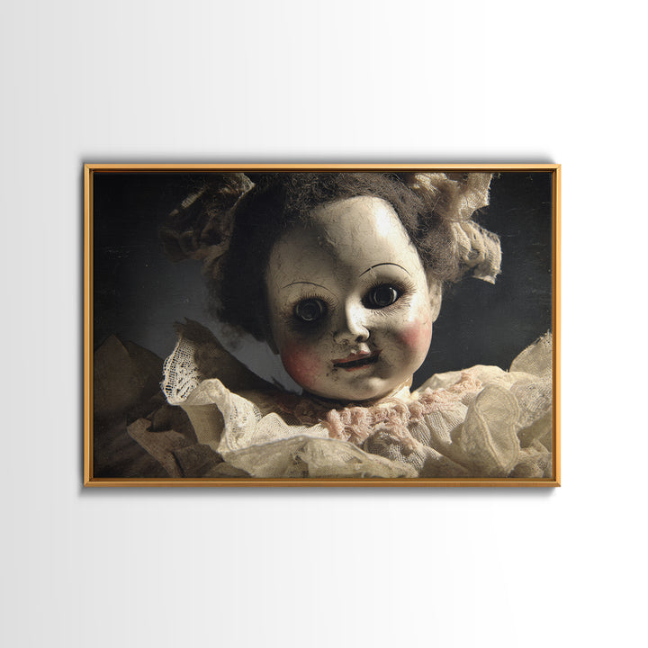 The Haunted Porcelain Doll, Dark Romantic Horror Art, Landscape Wall Art, Dark Halloween Decor, Framed Canvas Print, Halloween Wall Art
