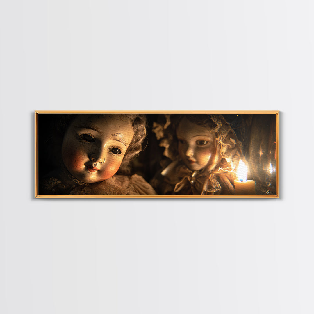 The Haunted Porcelain Doll, Ornate Symbolist Art, Extra Wide Wall Art, Gothic Horror Wall Art, Framed Canvas Print