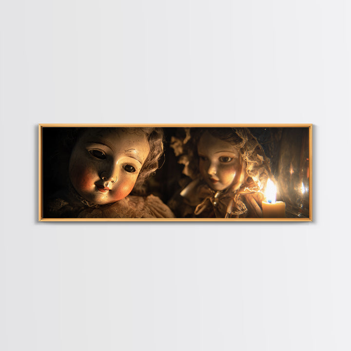 The Haunted Porcelain Doll, Ornate Symbolist Art, Extra Wide Wall Art, Gothic Horror Wall Art, Framed Canvas Print