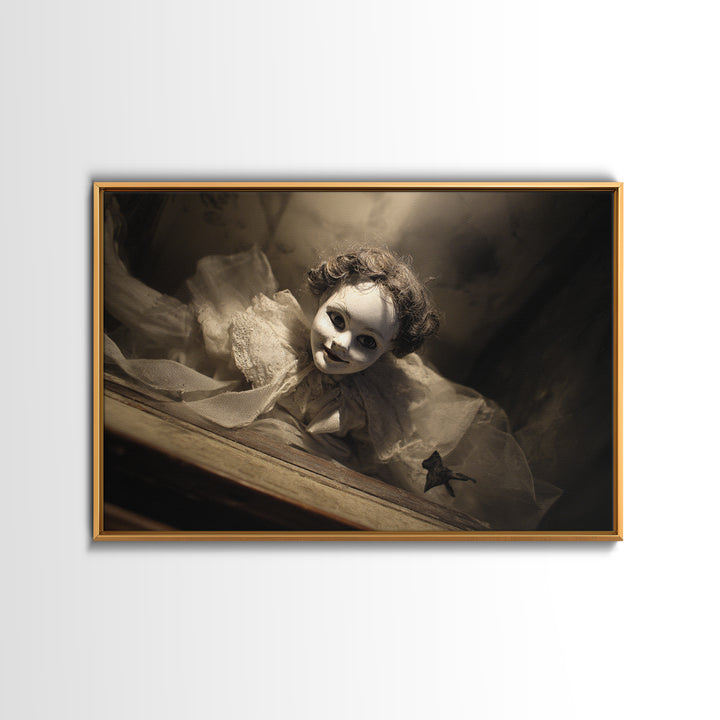 The Haunted Porcelain Doll, Dark Symbolist Art, Landscape Wall Art, Dark Fantasy Wall Art, Framed Canvas Print, Halloween Wall Art