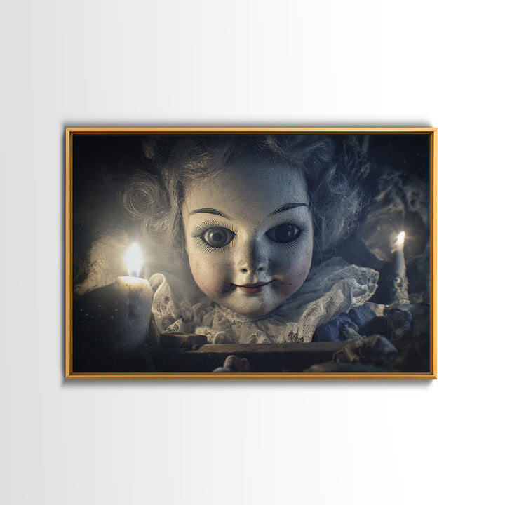 The Haunted Porcelain Doll, Symbolist Etching Art, Landscape Wall Art, Dark Halloween Decor, Canvas Print, Halloween Wall Art