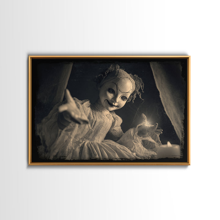 The Haunted Porcelain Doll, Decadent Line Art, Landscape Wall Art, Dark Fantasy Wall Art, Framed Canvas Print