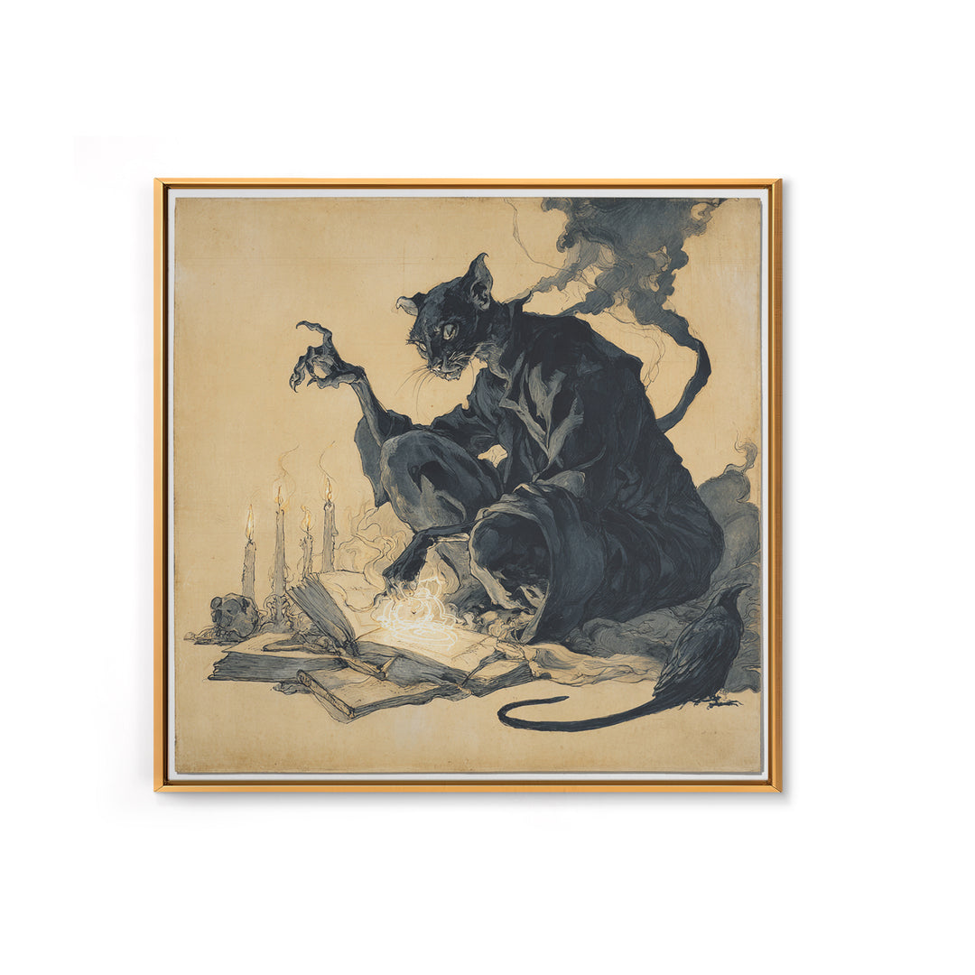 The Black Cat Familiar, Decadent Gothic Art, Square Wall Art, Dark Fantasy Wall Art, Canvas Print, Halloween Wall Art