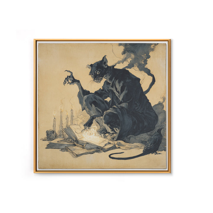 The Black Cat Familiar, Decadent Gothic Art, Square Wall Art, Dark Fantasy Wall Art, Canvas Print, Halloween Wall Art