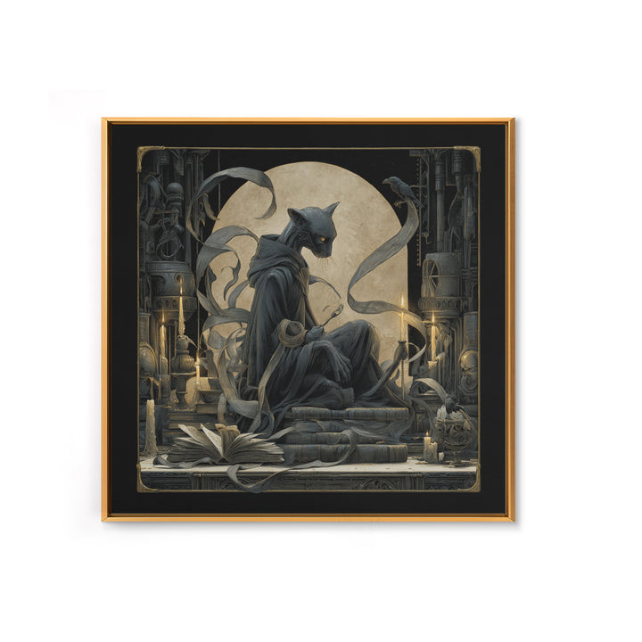 The Black Cat Familiar, Biomechanical Horror Art, Square Wall Art, Gothic Horror Wall Art, Canvas Print, Halloween Wall Art