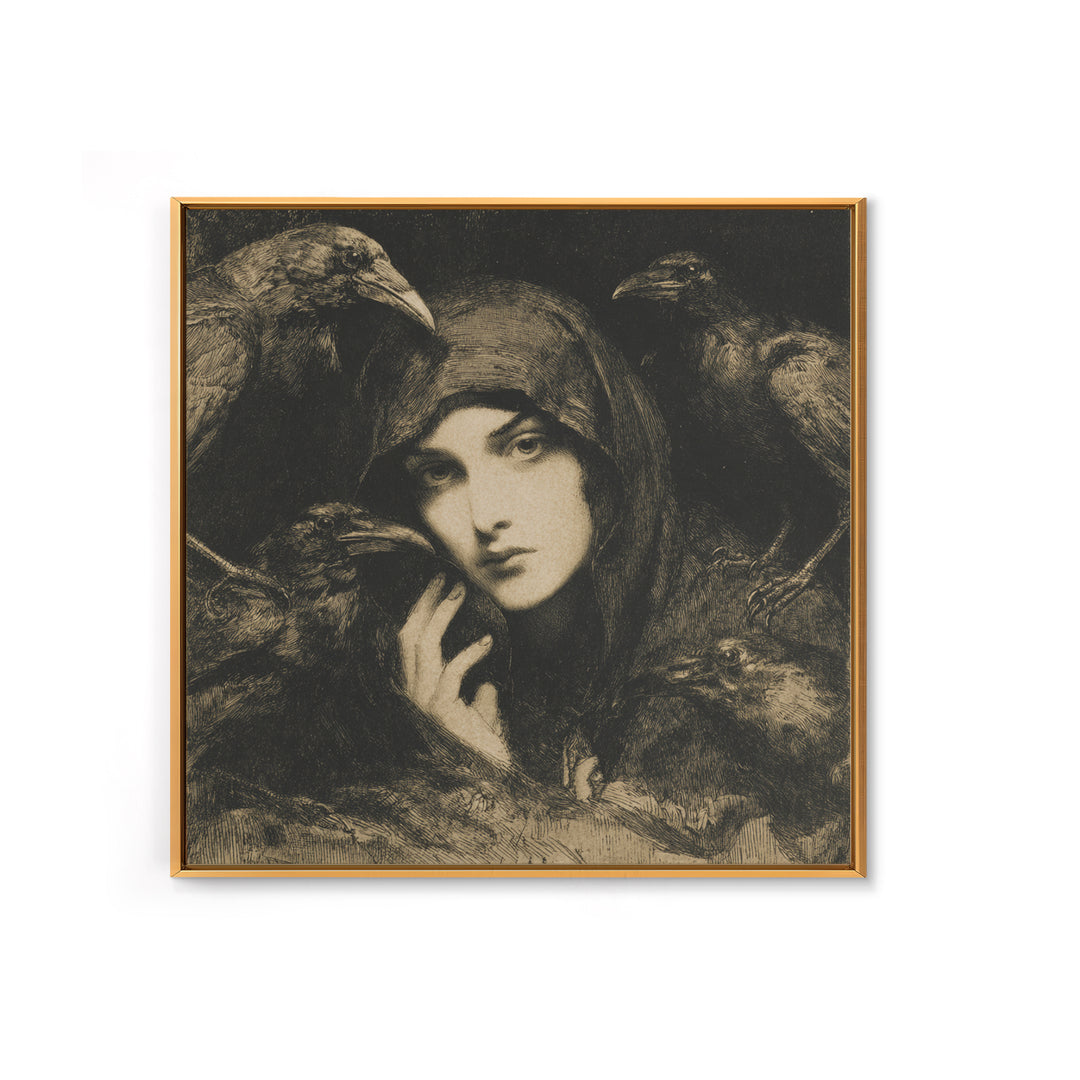 The Raven Keeper, Symbolist Dream Art, Square Wall Art, Gothic Horror Wall Art, Canvas Print, Halloween Wall Art, Seasonal Home Decor