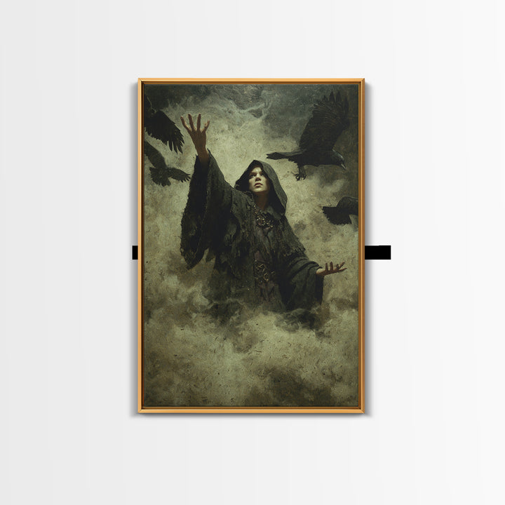 The Raven Keeper, Ornate Symbolist Art, Vertical Wall Art, Dark Fantasy Wall Art, Framed Canvas Print, Halloween Wall Art