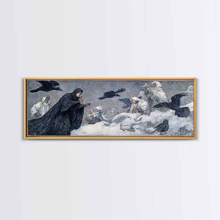 The Raven Keeper, Symbolist Death Art, Extra Wide Wall Art, Dark Halloween Decor, Canvas Print, Halloween Wall Art