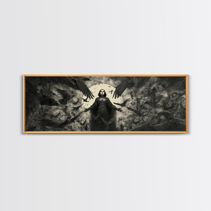 The Raven Keeper, Dark Symbolist Art, Extra Wide Wall Art, Gothic Horror Wall Art, Canvas Print, Halloween Wall Art