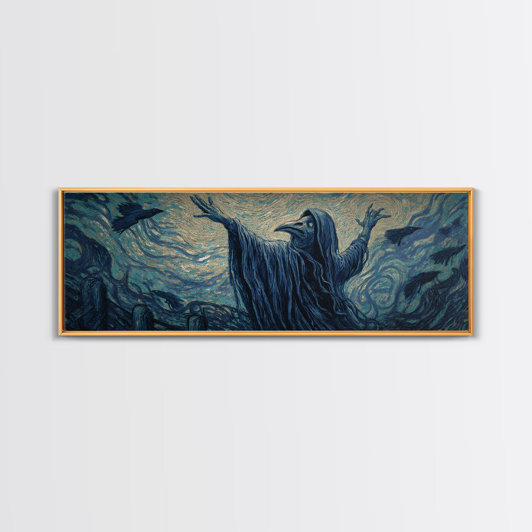 The Raven Keeper, Expressionist Gothic Art, Extra Wide Wall Art, Dark Fantasy Wall Art, Canvas Print, Halloween Wall Art