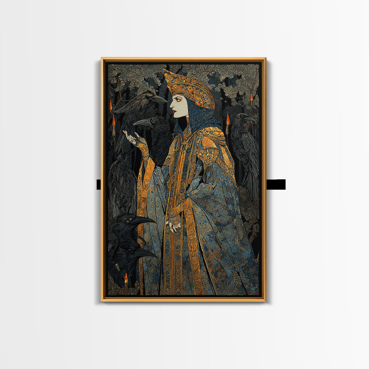 The Raven Keeper, Stained Glass Gothic Art, Vertical Wall Art, Dark Halloween Decor, Canvas Print, Halloween Wall Art, Spooky Wall Decor
