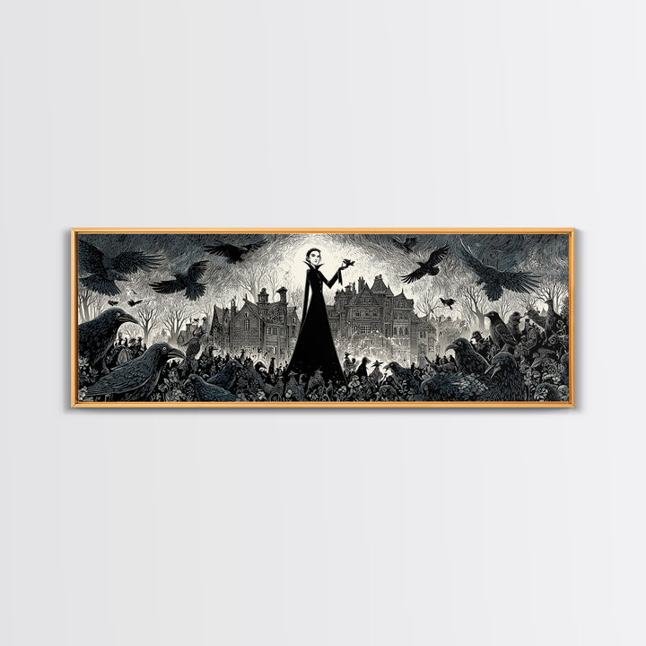 The Raven Keeper, Victorian Macabre Art, Extra Wide Wall Art, Macabre Wall Art, Framed Canvas Print, Halloween Wall Art, Halloween Decor