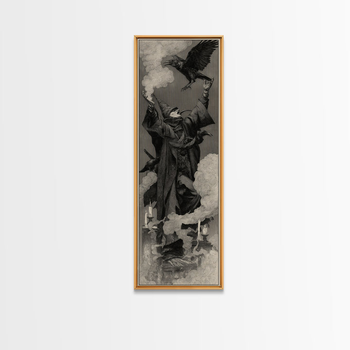 The Raven Keeper, Surreal Apocalyptic Art, Tall Narrow Wall Art, Gothic Horror Wall Art, Framed Canvas Print, Halloween Wall Art