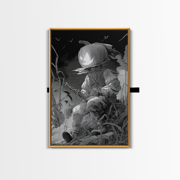 The Pumpkin-Headed Child, Renaissance Engraving Art, Vertical Wall Art, Dark Fantasy Wall Art, Canvas Print, Halloween Wall Art