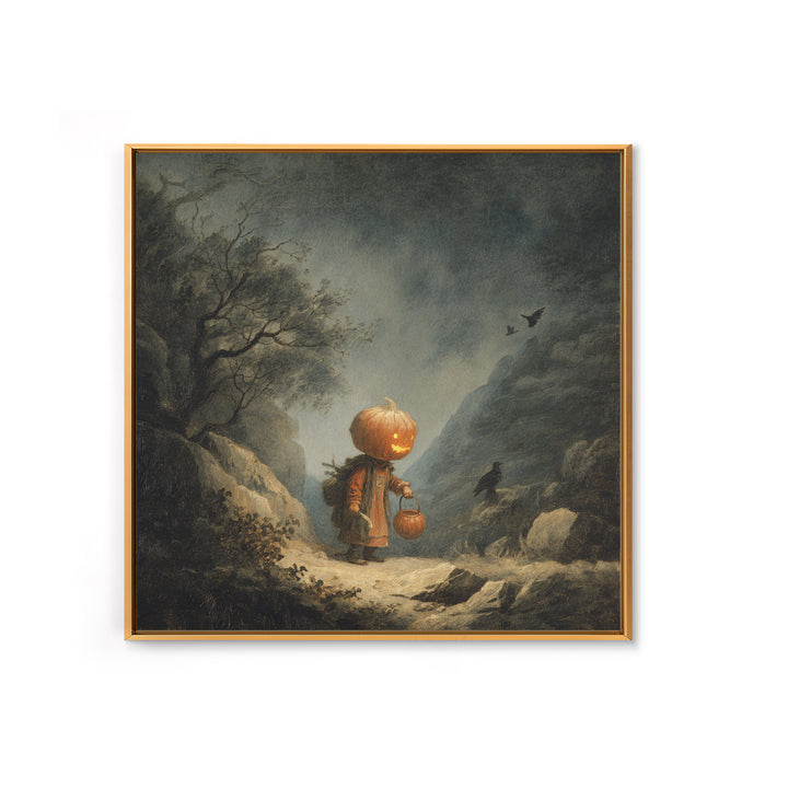 The Pumpkin-Headed Child, Baroque Witchcraft Art, Square Wall Art, Macabre Wall Art, Framed Canvas Print, Halloween Wall Art