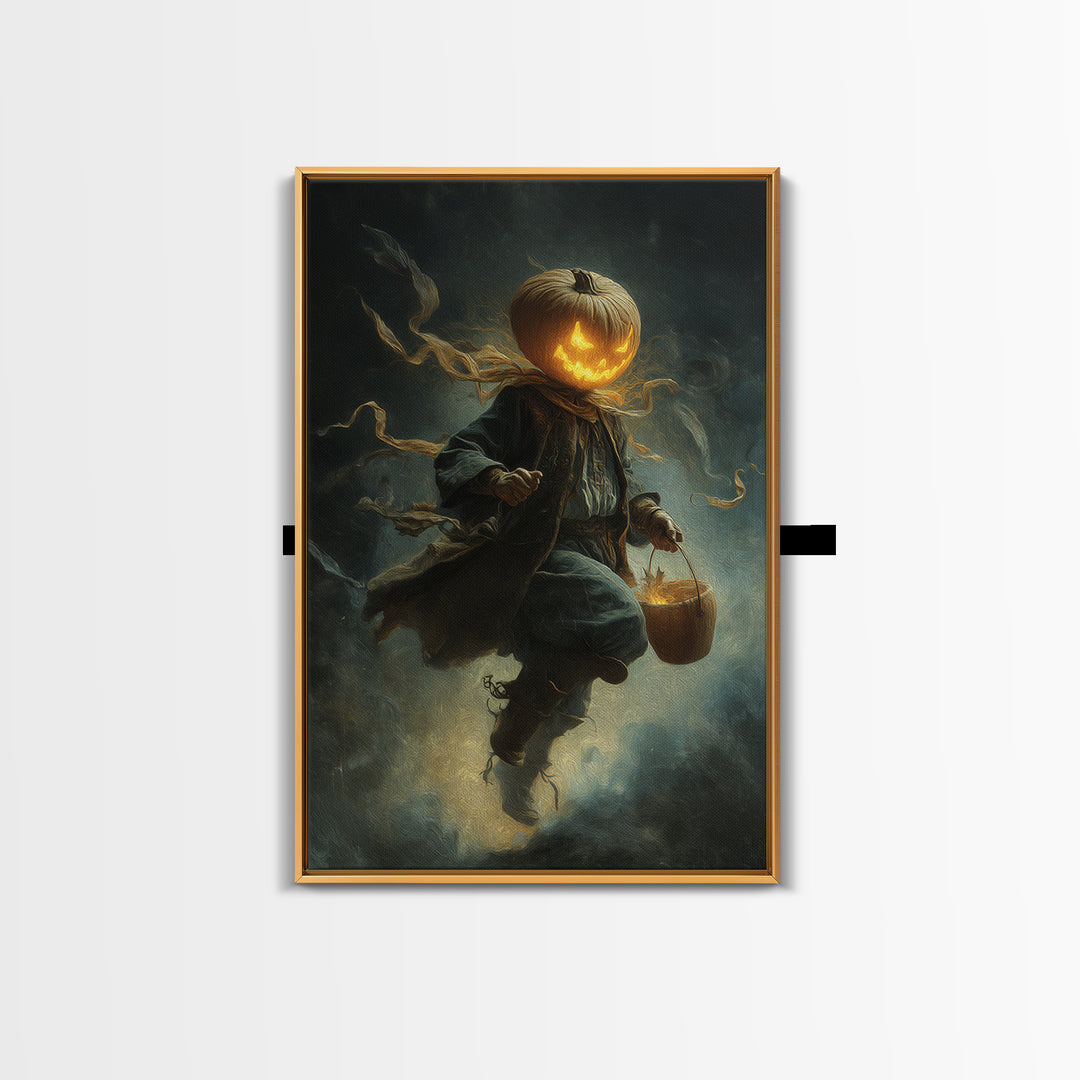 The Pumpkin-Headed Child, Visionary Gothic Art, Vertical Wall Art, Dark Fantasy Wall Art, Framed Canvas Print, Halloween Wall Art