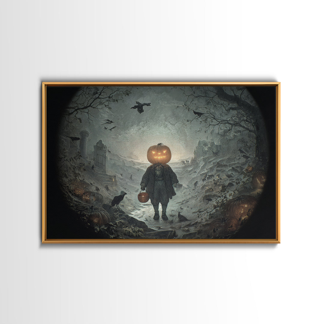 The Pumpkin-Headed Child, Romantic Gothic Landscape, Landscape Wall Art, Gothic Horror Wall Art, Canvas Print, Halloween Wall Art