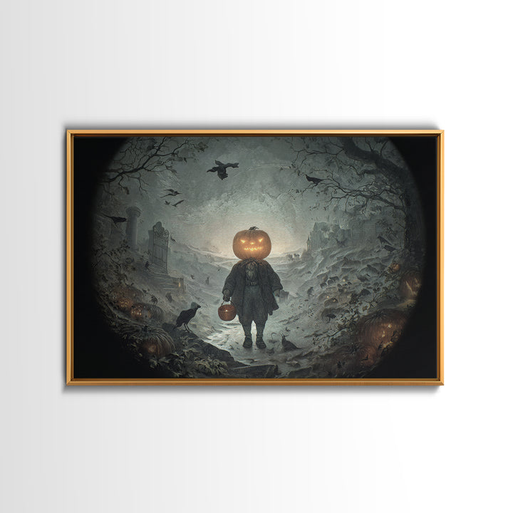 The Pumpkin-Headed Child, Romantic Gothic Landscape, Landscape Wall Art, Gothic Horror Wall Art, Canvas Print, Halloween Wall Art