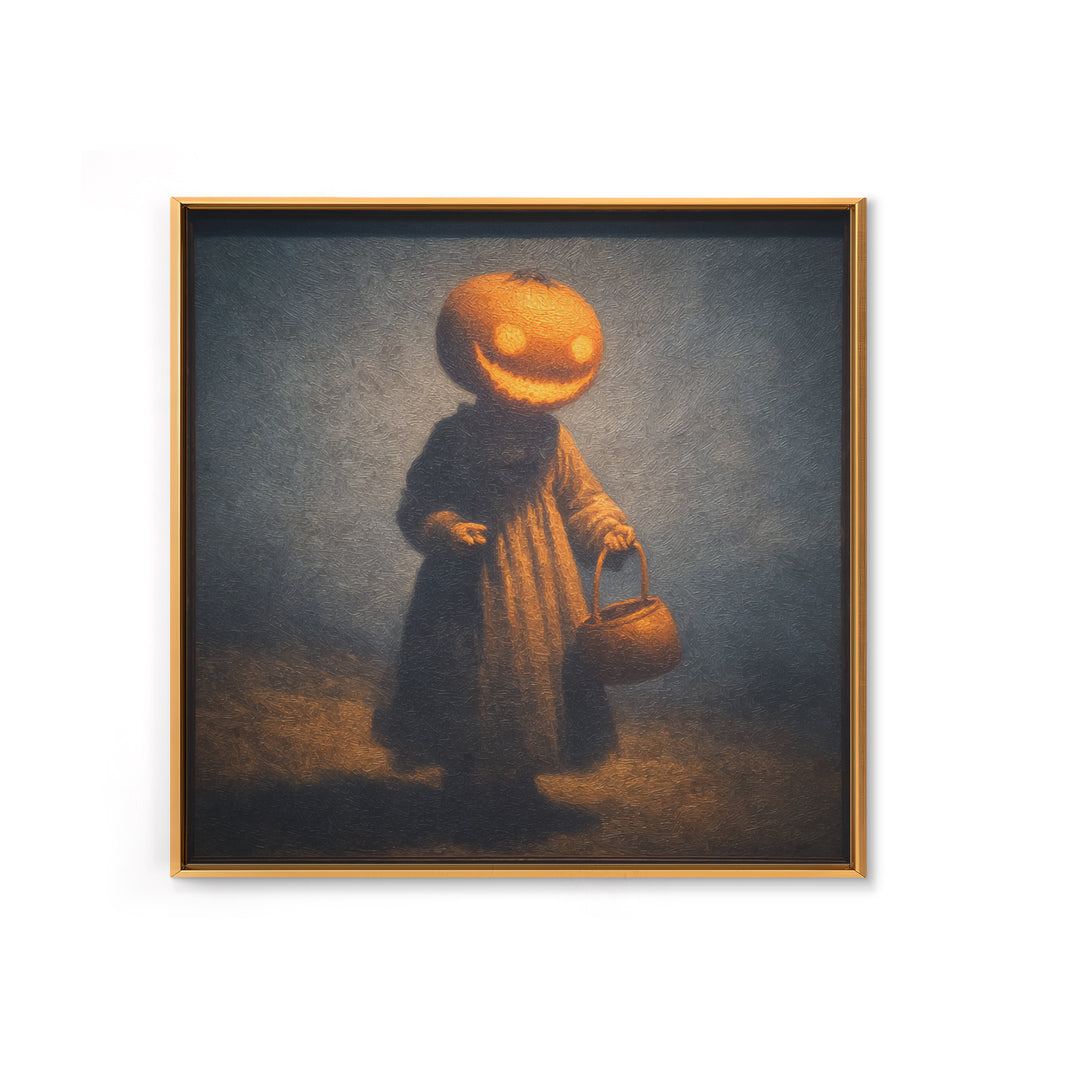 The Pumpkin-Headed Child, Dark Symbolist Art, Square Wall Art, Gothic Horror Wall Art, Canvas Print, Halloween Wall Art